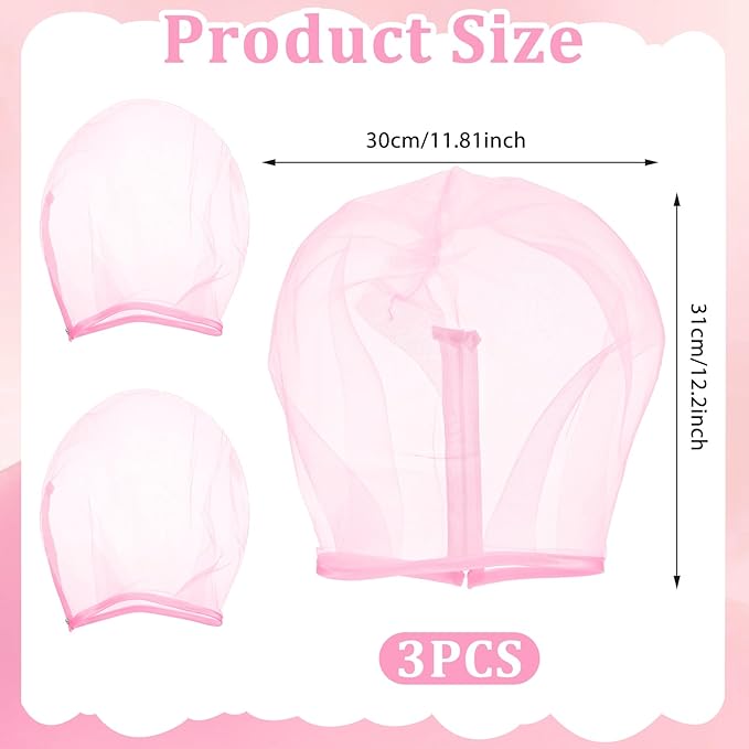 3 Pcs Makeup Protector Hood for Face, Polyester Chiffon Makeup Protector Hood Washable Zipper Closure Face Cover Reusable Make up Faces Cover for Women Beauty (Pink)