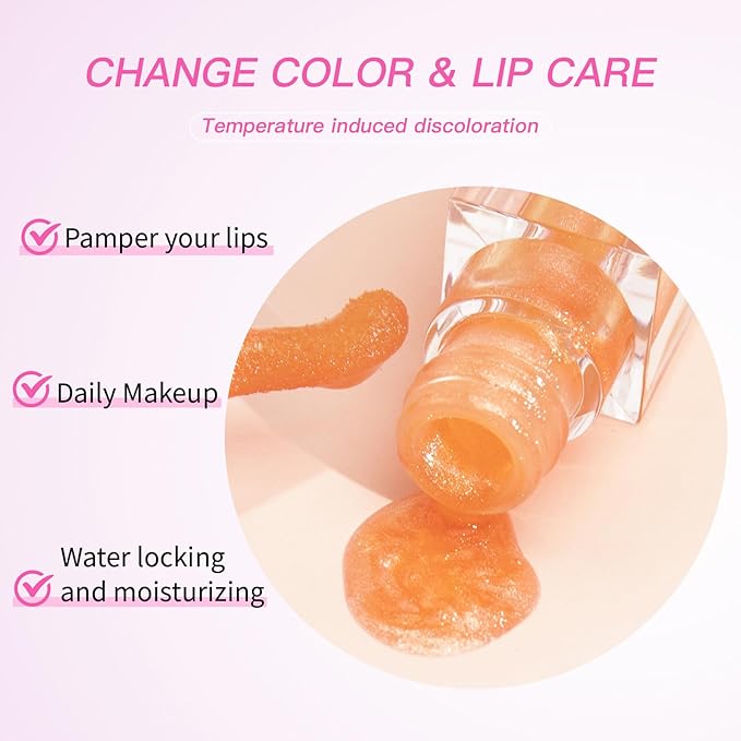 2PCS Magic Color Changing Lip Oil, Warm Change Moisturizing Lip Gloss Lip Oil Hydrating Lip Oil, Upgraded Long Lasting Nourishing Magic Big Brush Color Changing Lip Oil（Pink+Red）