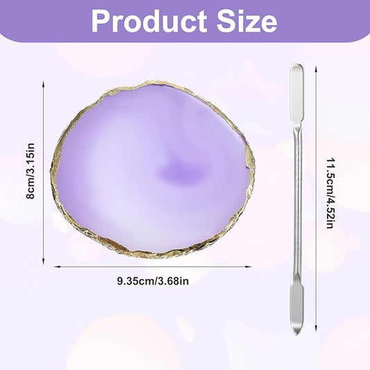 2 PCS Resin Nail Art Palette, Art Painting Gel Palette Gold Edge Color Makeup Display Board Gold Edge Nail Holder With1 Color Stick, Cosmetic Mixing Tools, Purple and Gray