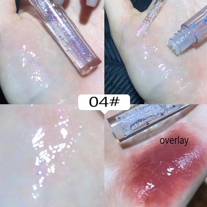 Natural Hydrating Shimmery Lip gloss set, Waterproof Long Lasting Moisturizing Lip Care Lip Oil Gloss, Diamond Transparent Shimmer Hydrating & Plumping Lip Tint for Women and Girls (4PCS)