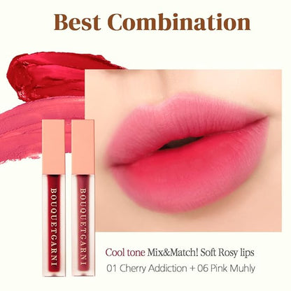 Bouquet Garni Blursome Velvet Lip Tint Red Vibe - Lip Stain Long Lasting Waterproof Korean Lip MakeUp Beauty Products - Smoother and Hydrating Lips with Rosehip Oil and Honey Extract