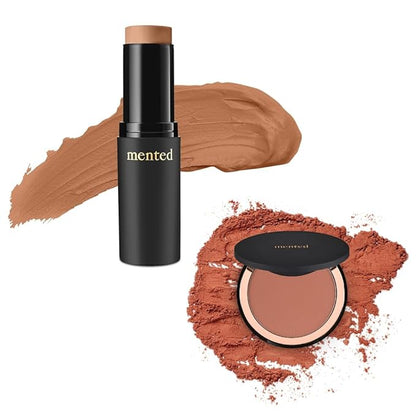 Mented Cosmetics Stick Foundation, Concealer & Contour Stick for Dark Skin, Cream Foundation for Black Women Makeup, T30 + Highlighter Bronzing Powder Palette with Vitamin E + A, 0.35oz, Vacay Bundle