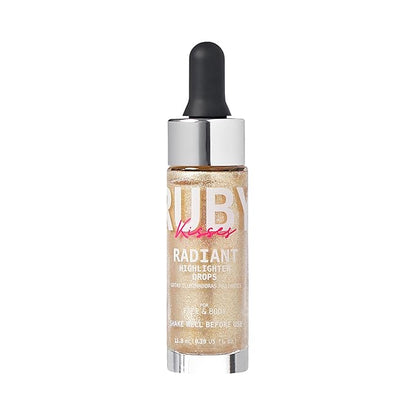 Ruby Kisses Radiant Drops, Shimmer Liquid Highlighter Makeup, Smooth Illuminator for Face Body, Natural Glow Dewiness Glitter for Skin (CHAMPANGE)