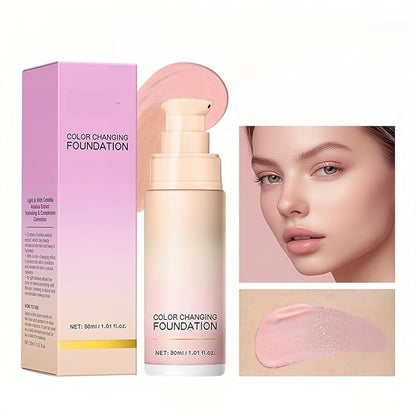 MAEPEOR Color Changing Foundation 4 Colors Lightweight Non-Greasy Hydrating Color Correcting CC Cream with Centella, Skin Corrector Foundation for Dull Skin Tone (03 Pink)
