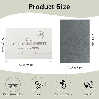 Natural Facial Oil Blotting Paper, 600 Counts Oil Absorbing Sheets for Face, Bamboo Charcoal Oil Absorbing Sheets for Oily Skin, Oil Control Film, Portable Oil Pad, Makeup Friendly