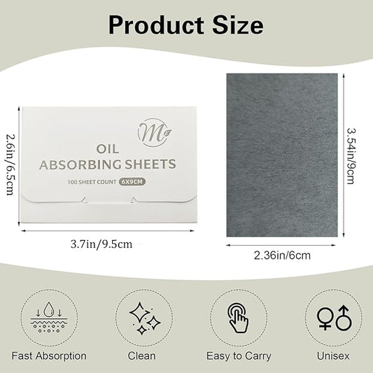 Natural Facial Oil Blotting Paper, 600 Counts Oil Absorbing Sheets for Face, Bamboo Charcoal Oil Absorbing Sheets for Oily Skin, Oil Control Film, Portable Oil Pad, Makeup Friendly