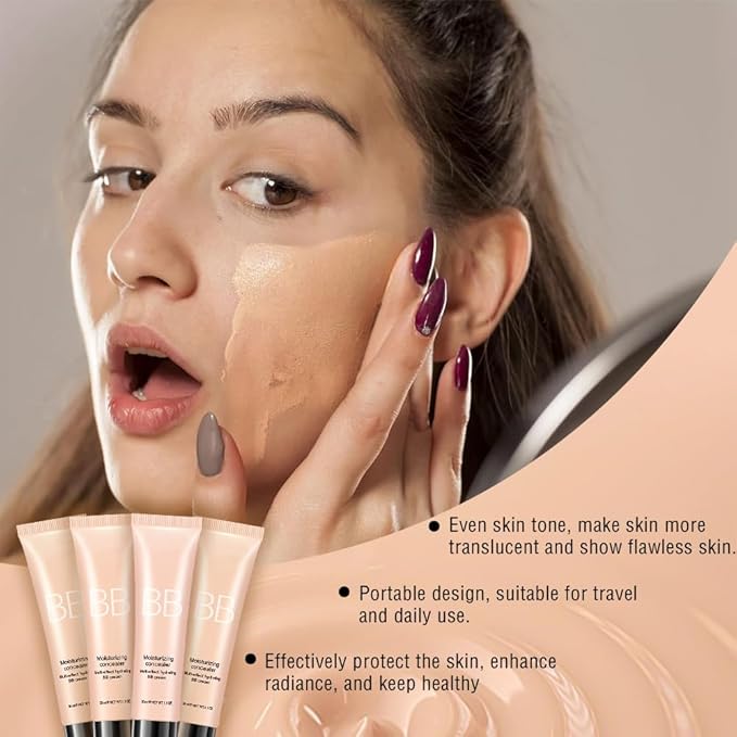 Hydrating BB Cream,Full Coverage Lightweight Matte Foundation & Concealer with Brush,Evens Skin Tone,Oil Control Cover Flaws,Natural Finish for All Skin Types,Vegan & Cruelty Free - Caramel