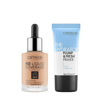 Catrice | HD Foundation 44 & The Hydrator Plump & Fresh Primer Bundle | Full Coverage Makeup | Vegan & Cruelty Free