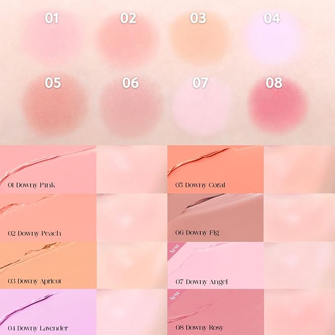 BBIA Ready To Wear Downy Cheek Cream Blush 2P Set (08 DOWNY ROSY + 01 DOWNY PINK) / Blendable and Lightweight Cheek Makeup, Highly Pigmented with Long Wearing Formula