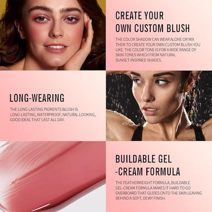 KIMUSE Liquid Blush - Soft Cream Blush for Cheeks, Long-Wearing, Waterproof & Smudge Proof, Dewy Finish