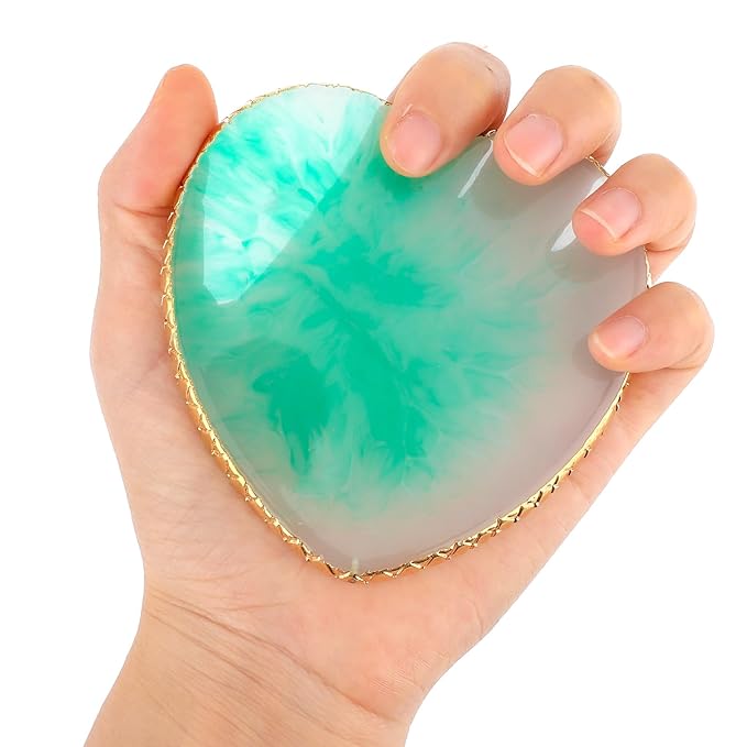Sibba Resin Nail Art Palette Nail Mixing Palette Polish Color Mixing Plate Golden Edge Nail Holder Display Board Heart Shape Cosmetic Mixing Tools (Green)
