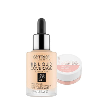 Catrice | HD Liquid Coverage Foundation 02 & Under Eye Brightener 10 Light Rose | Full Coverage Makeup | Vegan & Cruelty Free