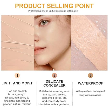 Kaely 2Pcs Pot Concealer Full Coverage Set, Under Eye Brightener Color Correcting Concealer for Dark Circles, Waterproof Foundation Face Makeup Brush Kit, Eye Ring Corrector de ojeras, 02+02