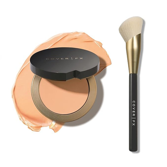 COVER FX Complete Coverage Kit: Total Cover Cream Foundation - Shade L1 + Custom Cover Blending Brush