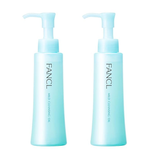 FANCL Mild Cleansing Oil, Japanese Facial Cleansing Oil, Makeup Remover, 100% Preservative Free, Clean Skincare for Sensitive Skin [US Package] (2 Pack, Light Blue)