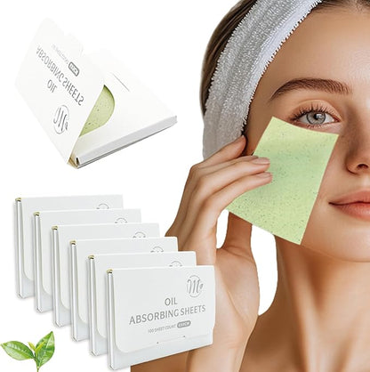 Facial Oil Blotting Paper, Natural Charcoal - 600 Counts, Makeup Friendly Oil Absorbing Paper, Strong Oil Blotting Paper That Is Easy To Carry And Use (Green, 3.7×2.6inch)