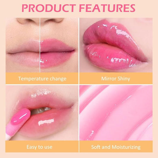 evpct 3Pcs Peach Aloe Vera Avocado Mini Clear Color Changing Lip Oil Tinted Lip Gloss Set for Women Girls Lip Balm Tint Stain Glaze Pack Lipstick Magic labiales magicos brillos para labios