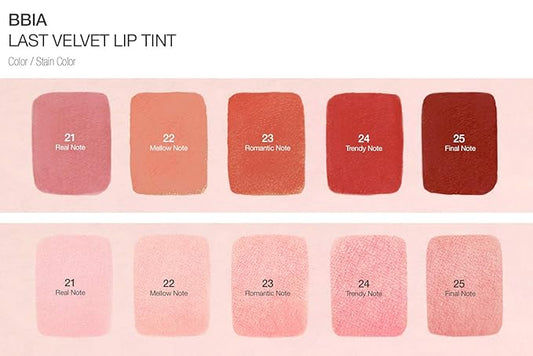 BBIA Last Velvet Lip Tint Note Series 5P Bundle Set (#21~25) – Soft & Creamy Matte Finish, Long Lasting Lip Stain, High-Pigmentation Korean Lip Makeup, Lightweight Blur Tint