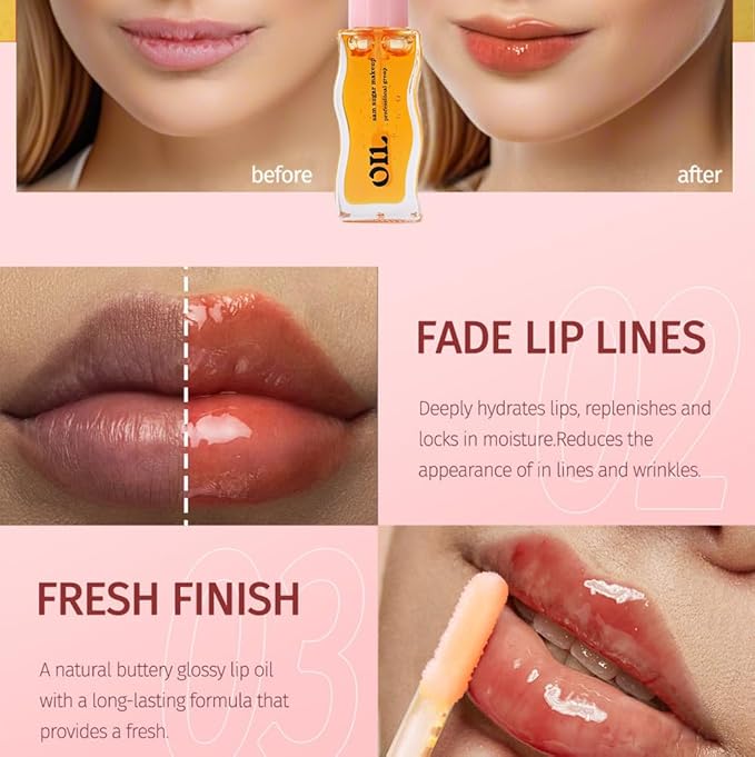 High Shine Smooth Finish Fruit Strawberry Honey Essence Lip Oil, Long-lasting Moisturizing, Lip Line Smoothing, Transparent Pearl Lip Glaze, 8ml 2PCS
