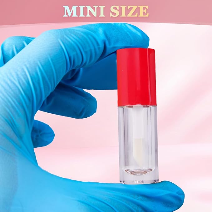 2.5ml 12 PCS Empty Lip Gloss Tubes with Wand Lip Gloss Containers Cute 0.08oz Clear Refillable Lipgloss Making Supplies Kit for DIY Makeup+ 2pcs Syringes (Red)