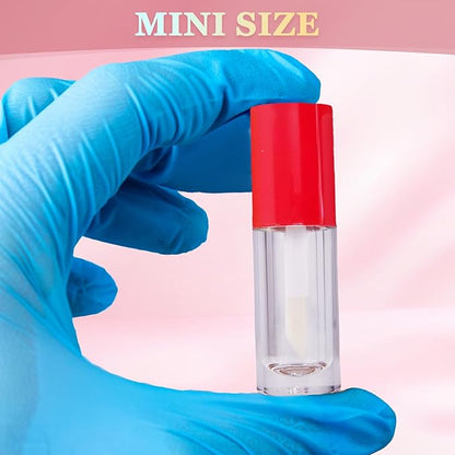 2.5ml 12 PCS Empty Lip Gloss Tubes with Wand Lip Gloss Containers Cute 0.08oz Clear Refillable Lipgloss Making Supplies Kit for DIY Makeup+ 2pcs Syringes (Red)
