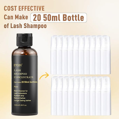 EMEDA Lash Shampoo Concentrate for Eyelash Extensions 100ml Eyelash Extension Cleanser Concentrate Bulk Liquid Kit with Brush Bottle Foam Soap Lash Bath Solution - Makes 20 Bottles 50ml Shampoo (Rose)