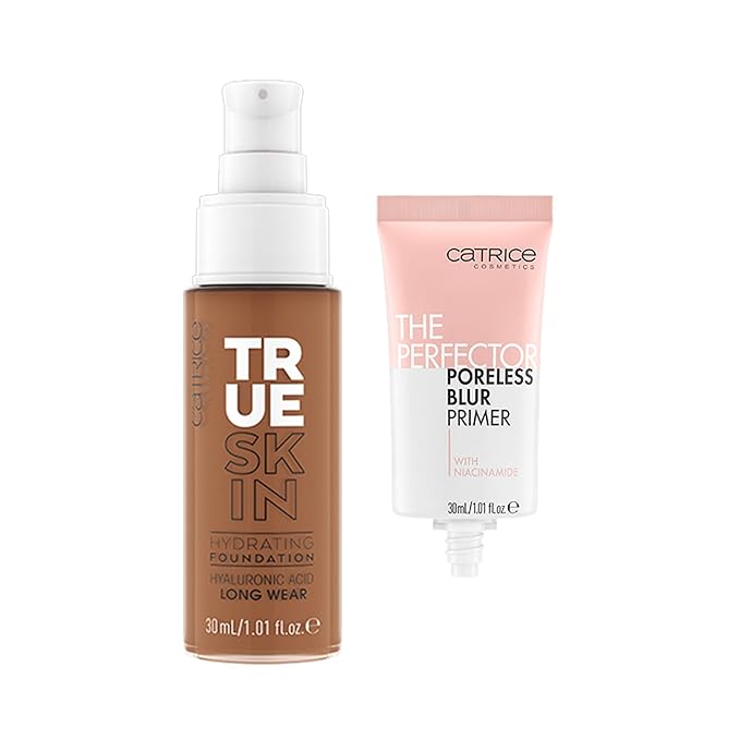 Catrice | True Skin Foundation 92 & The Perfector Poreless Blur Primer Bundle | Full Coverage Makeup | Vegan & Cruelty Free