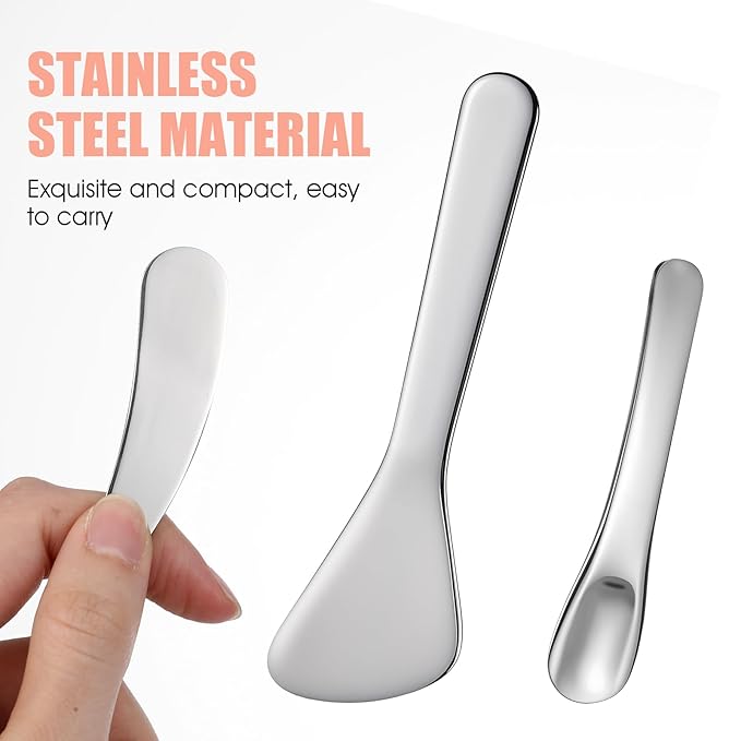 3Pcs Metal Cosmetic Skincare Spatula, Mini Mask facial Reusable Scoop Eye Cream Applicator Beauty Face Spoon Skincare Tool Facial Massage Accessories for Mixing Sampling Lotions Moisturizers