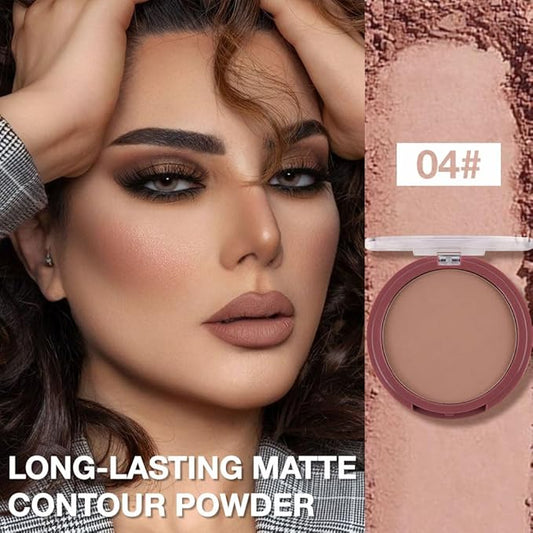 Contour Powder Foundation - Matte Finish, Waterproof & Oil-Control, All-Day Wear for Natural 3D Sculpting, No Cakey or Fading (Shade Adjustable)(4#, 1 Count (Pack of 1))