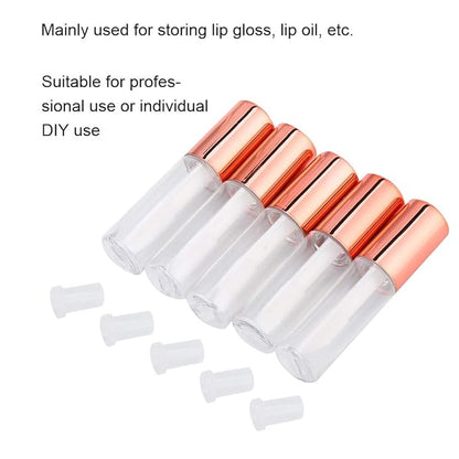 Case of 90 packs, Empty Plastic Clear Lip Gloss Tubes Lip Balm Bottle Container Rose Gold Transparent 1.2ML Makeup Tool for Women (90 pcs, Rose Gold)