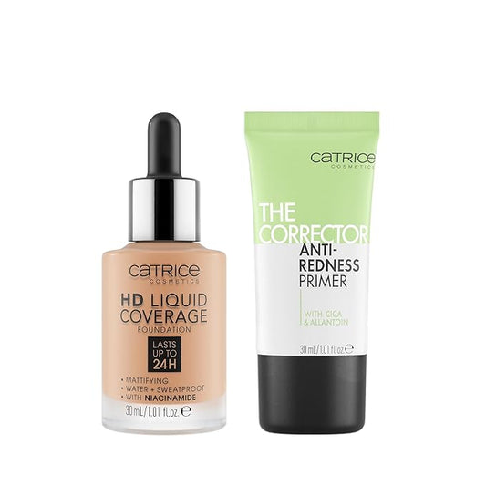 Catrice | HD Foundation 44 & The Corrector Anti-Red Primer| Full Coverage Makeup | Vegan & Cruelty Free
