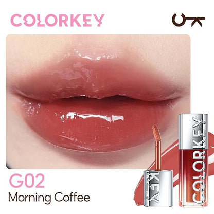 COLORKEY 3D Plump Oil Lip Gloss, High-shine Finish, Lip Tint, Moisturizing, Non-Sticky, Clear and Natural, Glassy Shine (G02 Morning Coffee, 3ml)