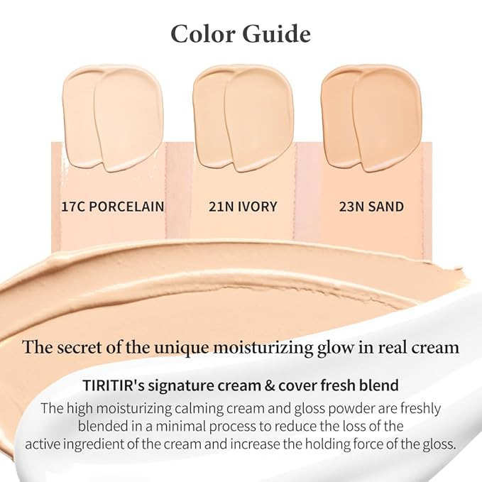 TIRTIR My Glow Cream Cushion | Natural Coverage, Hydrating, Dewy, Glow Finish, 24-Hours Long Lasting, Moisture barrier, Korean Cushion, Pack of 1 (0.63 oz.), #21N Ivory