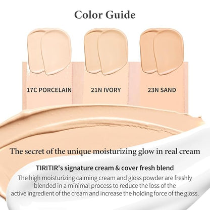 TIRTIR My Glow Cream Cushion | Natural Coverage, Hydrating, Dewy, Glow Finish, 24-Hours Long Lasting, Moisture barrier, Korean Cushion, Pack of 1 (0.63 oz.), #21N Ivory