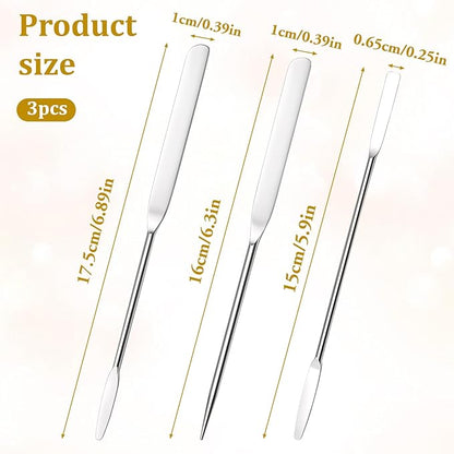 3 Pcs Makeup Spatula Foundation Spatula, Stainless Steel Facial Beauty Spatulas, Double Edged Tiny Makeup Palette Mixer Cosmetic Mixing Tool for Even Application Foundation