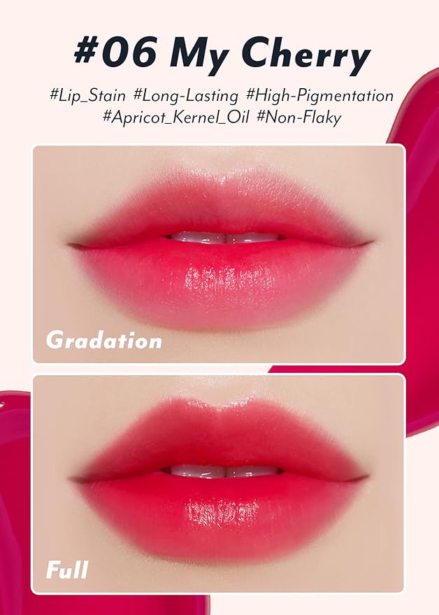 I'M MEME Water Gel Tint - Color Key Ring | Gift, Highly-pigmented, Long Lasting, Travel-Friendly, Lip Stain, 06 My Cherry, 0.09 Oz