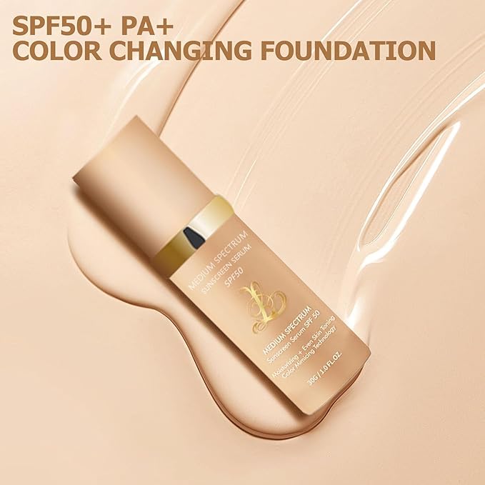 Biological Match 4-in-1 Foundation - Light/Medium Spectrum, Mature Skin Color Changed, Protect from Sun SPF 50+ Concealers Waterproof (Medium, 1 Ounce)