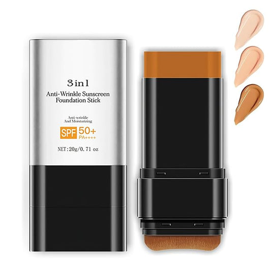Foundation Stick with Brush, SPF 50, Hydrating Anti Wrinkle Non-Sticky Matte Finish Sun Protection for Face and Body, Long-lasting Travel Size Korean Skin Care Sun Stick (Dark, 0.71oz)