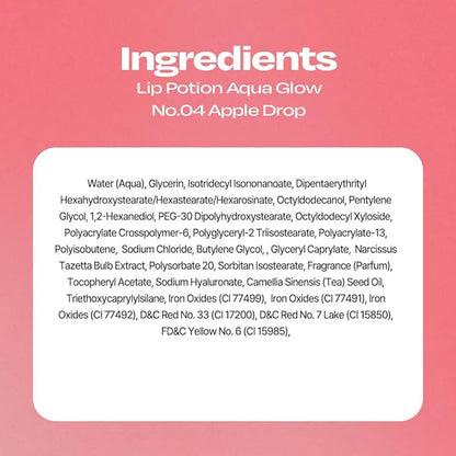 Lip Potion Aqua Glow No.4 Apple Drop | Hydrating, Non-Sticky Gloss with Sheer Radiance | 0.3 Oz