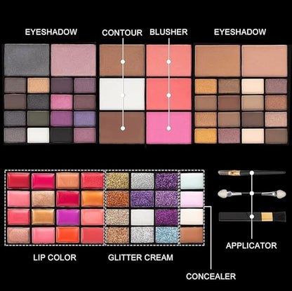 All in One Makeup Full Kit, 74 Colors Professional Makeup Gift Set, Include 36 Eyeshadow, 16 Lip Gloss, 12 Glitter Cream, 4 Concealer, 3 Blusher, 2 Highlight and Contour, 1 Bronzer