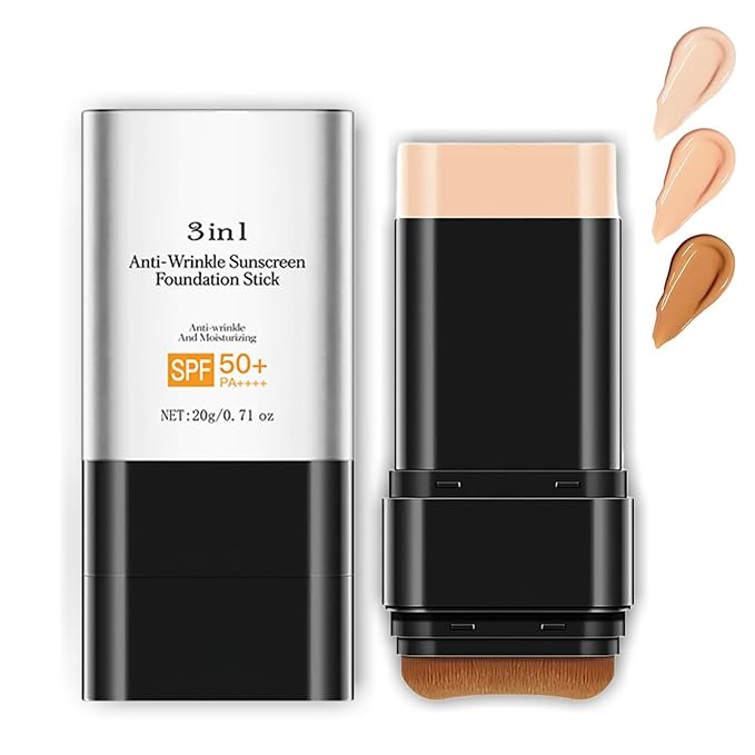 Foundation Stick with Brush, SPF 50, Hydrating Anti Wrinkle Non-Sticky Matte Finish Sun Protection for Face and Body, Long-lasting Travel Size Korean Skin Care Sun Stick (Medium, 0.71oz)