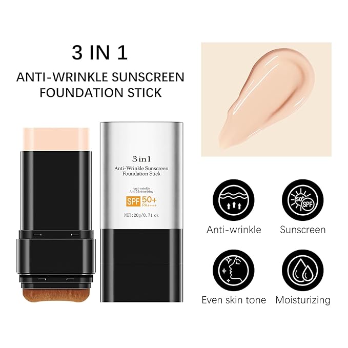 3 In 1-Foundation Stick, Flawless Eraser Foundation Stick With Brush, SPF 50++++ Multi-Use Makeup Lightweight, Moisturizing Double (Light)