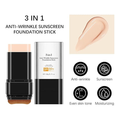 3 In 1-Foundation Stick, Flawless Eraser Foundation Stick With Brush, SPF 50++++ Multi-Use Makeup Lightweight, Moisturizing Double (Light)