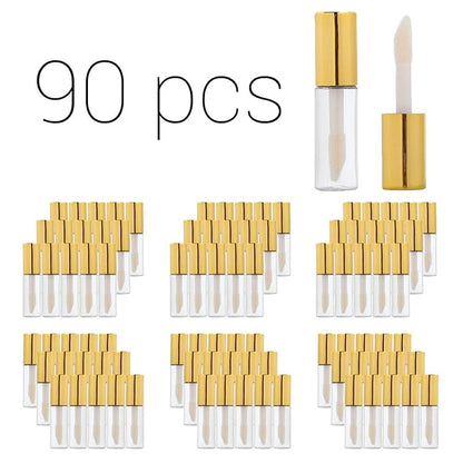 Case of 90 packs, Empty Plastic Clear Lip Gloss Tubes Lip Balm Bottle Container Gold Transparent 1.2ML Makeup Tool for Women (90 pcs, Gold)