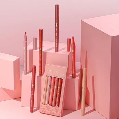 YOUNG VISION 6-Pc Lip Liner Set, Gourd-Shaped Precision Tip, Long-Lasting, Smudge-Proof, Easy Glide Nude Matte Lip Contour for Women, Perfect for Precise Lip Definition, Gift Set