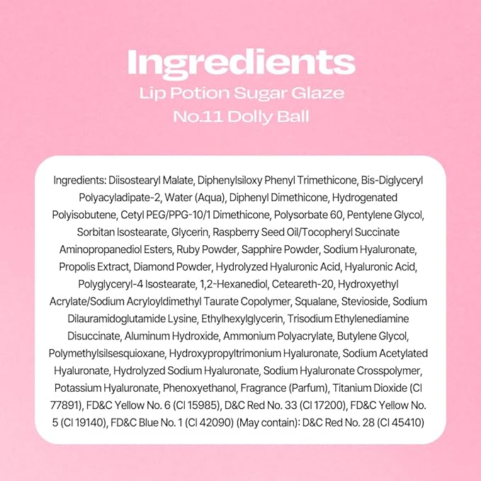 Lip Potion Sugar Glaze Tint | K-Beauty High-Shine & Long-Lasting Lip Tint | Hydrating, Non-Sticky Glossy Finish | 7 Shades | 0.3 Oz (No.11 Dolly Ball)