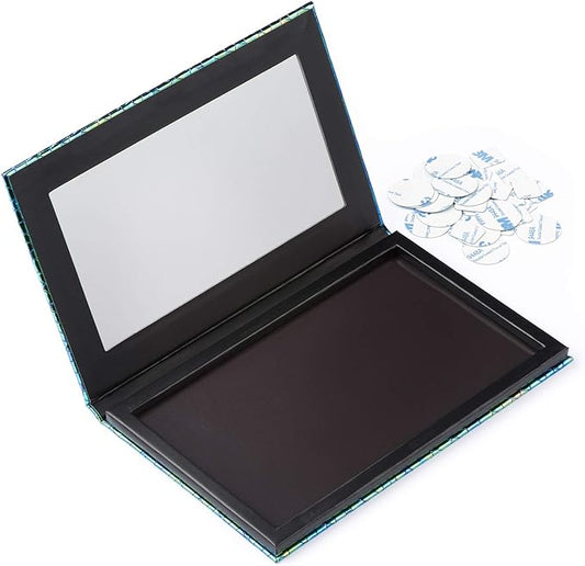 Allwon Magnetic Palette Mermaid Empty Makeup Palette with Mirror and 30Pcs Adhesive Empty Palette Metal Stickers for Eyeshadow Lipstick Blush Powder (Green)
