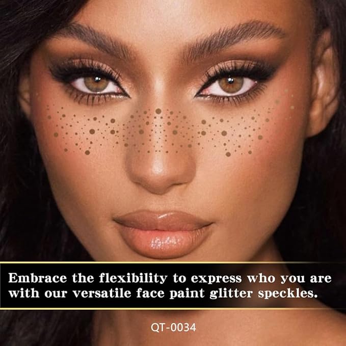 8Ps Face Glitter Speckles Patches, 2Colors 4styles Glitter Freckles Face Tattoo, Glow Up Makeup Patches, Cute Glitter Makeup Accessories for Women, Cosmetic Glitter for Face Gift