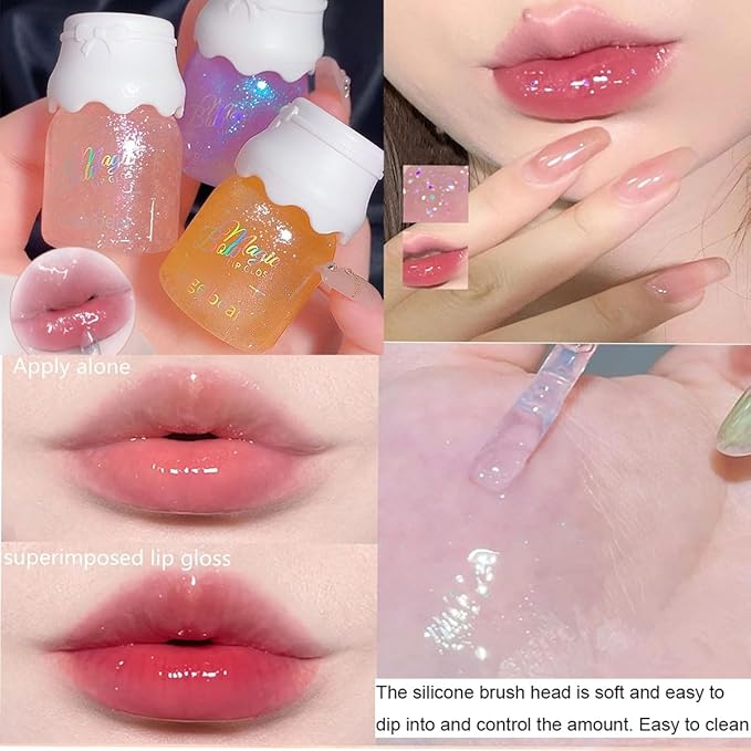 3 Colors Shimmer Lip Gloss Set,Hydrating Lip Glow Oil Moisturizing Lip Gloss with Shimmery Glitter Finish| Long Lasting |Lightweight| Sheer
