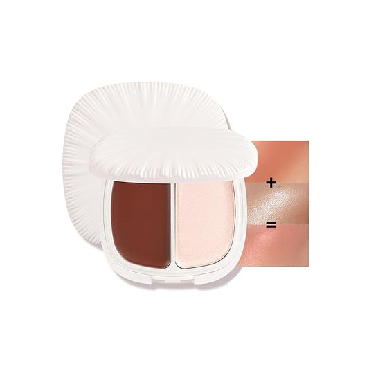 2 in 1 Highlight Blush Palette, Blendable Blush & Highlighter Set Shimmery Metallic Finish, Long-lasting Waterproof Multi-purpose Contour & Highlight Blush Makeup Palette (06)